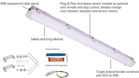 Instalação Industrial de Luz de Vapor LED IP66 IK10 2ft/4ft/5ft/8ft 120-277V/120-347V Voltagem de Entrada