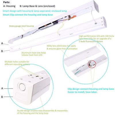 4FT 46W LED Batten Light Superfície Mount Linkable LED luminárias perfeitas para comercial