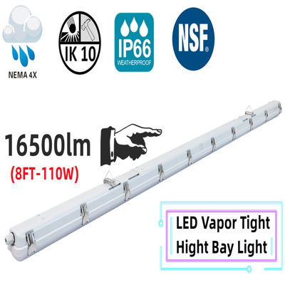 Material PC 8FT 110W LED Vapor Tight Tri Proof Light IP66 NEMA 4X para lavagem de carros agrícolas